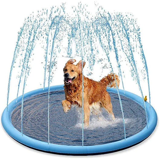 "Beat the Heat with Fun: Inflatable Pet Swimming Pool & Water Sprinkler Pad - Your Dog's Ultimate Summer Oasis!"