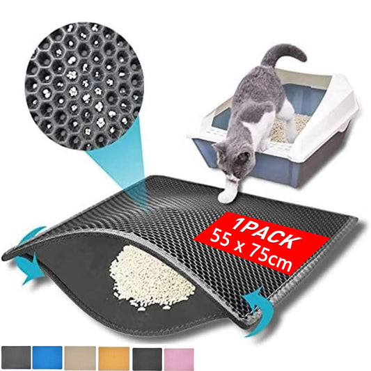 Keep Your Space Tidy: Waterproof Double Layer EVA Pet Cat Litter Mat - Foldable, Easy-Clean Trapping Carpet!